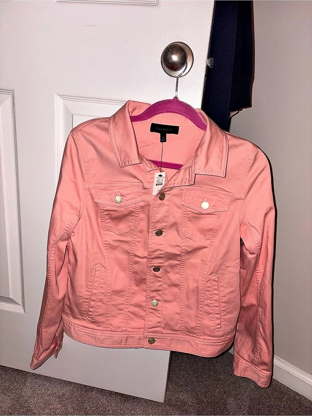 Talbots Classic Jean Jacket Pink Denim Jacket Size Medium NWT